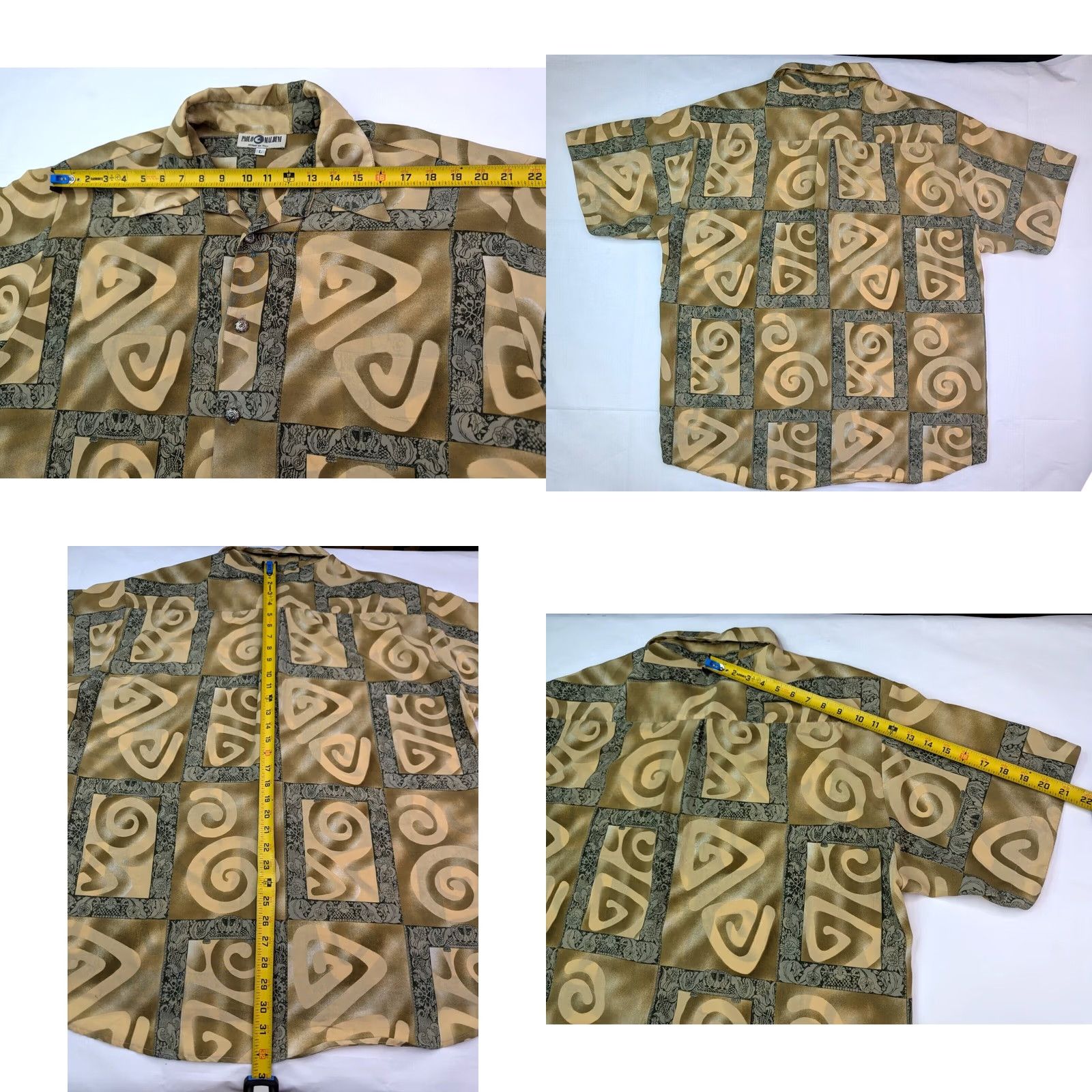 Vintage VINTAGE Paolo Maldini Button-Up Shirt Men L Brown Abstract Paisley Swirls Vines All Over Print Aztec model Designer Retro Photo: 90s-Theme Size US L / EU 52-54 / 3 - 8 Thumbnail
