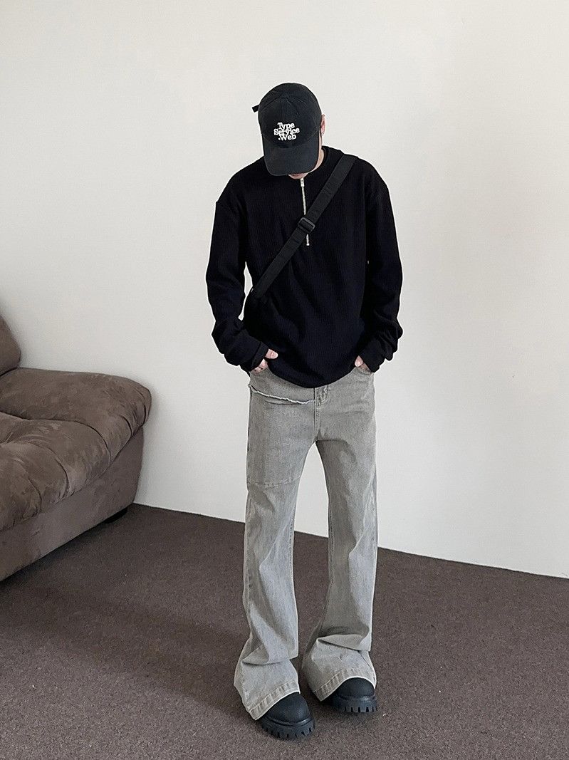 Flared Gray Baggy Denim Jeans