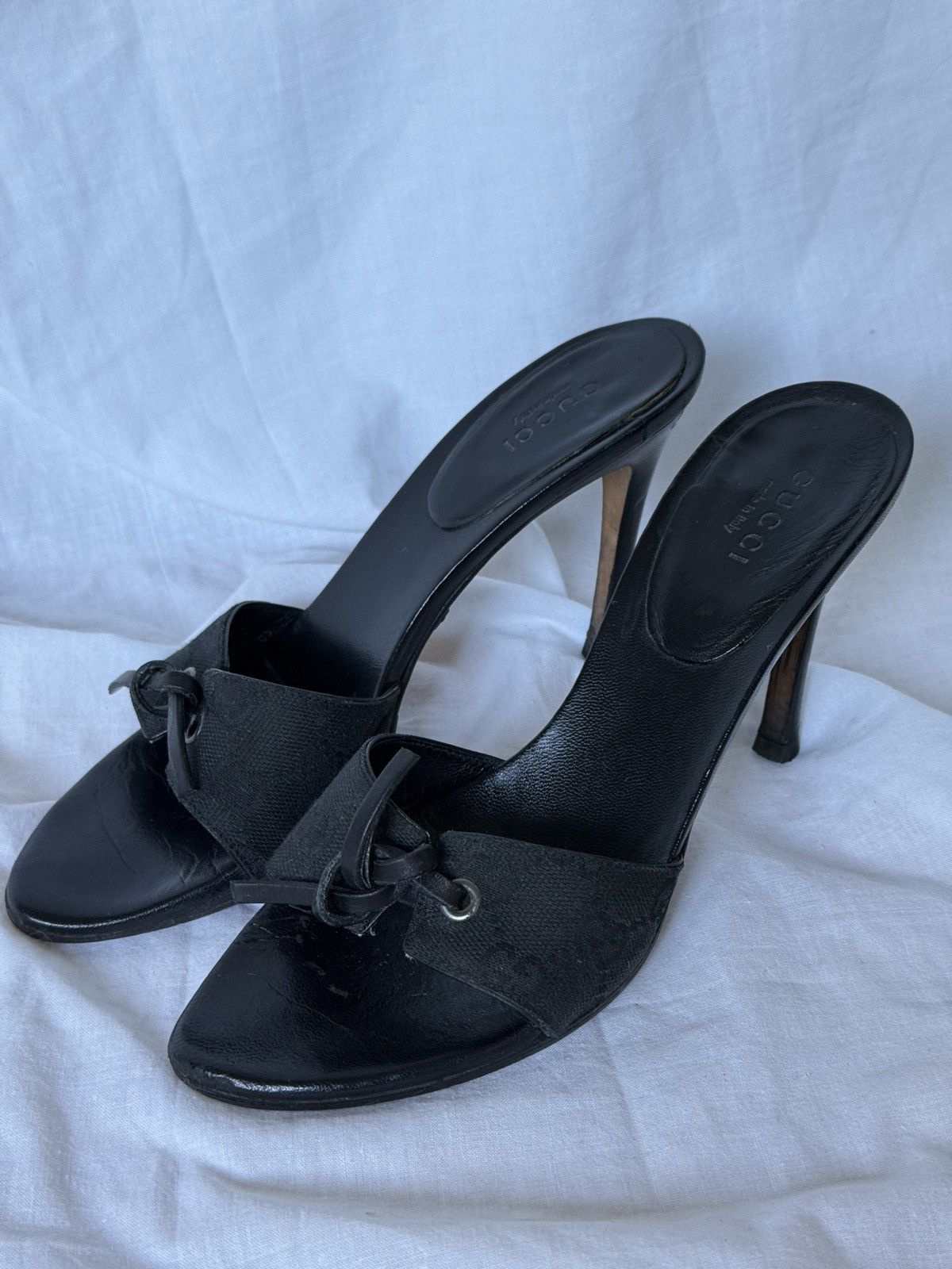 Gucci Gucci Black Canvas Monogram GG Mules Heels Size US 5.5 / IT 35.5 - 2 Thumbnail