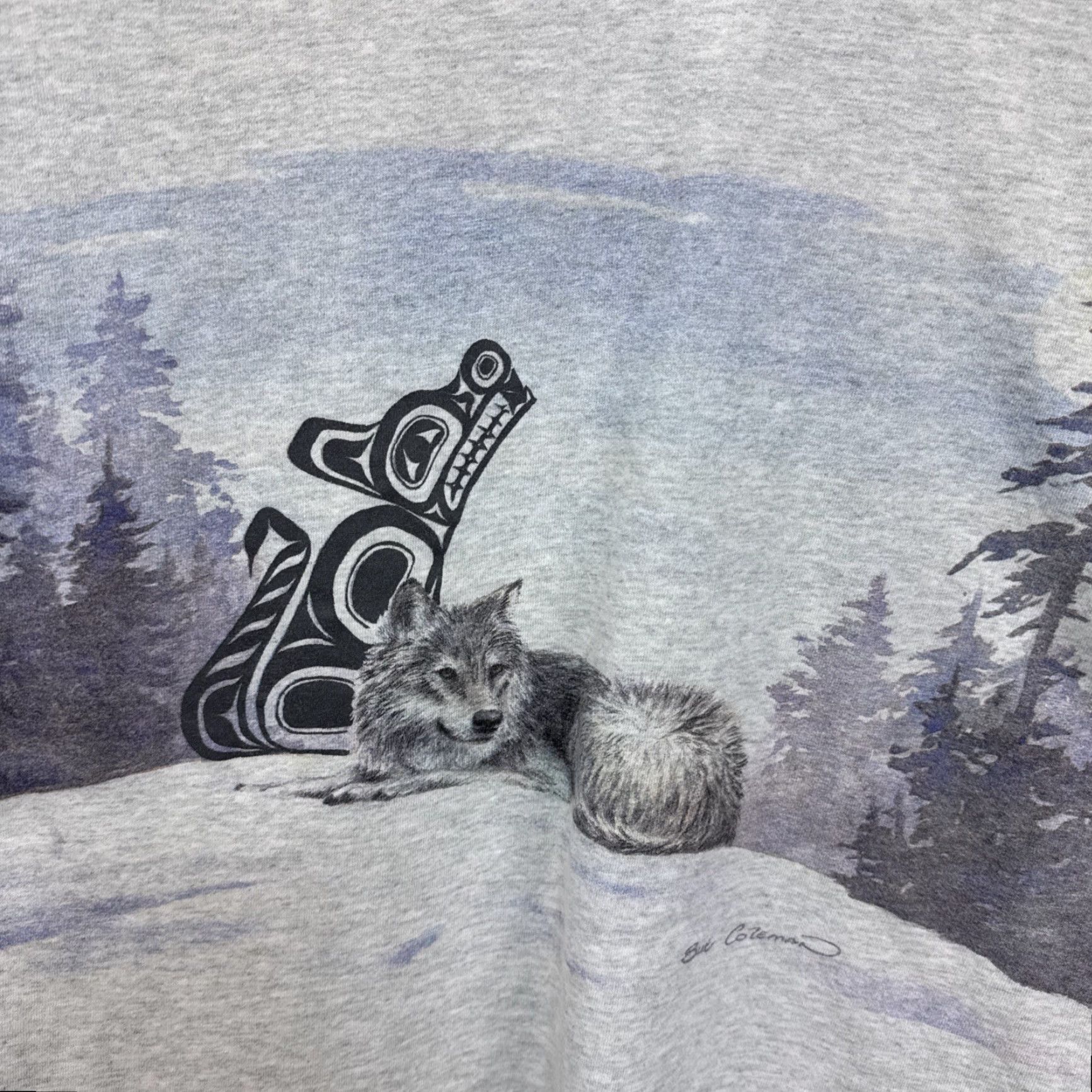 Fruit Of The Loom VINTAGE Alaska T Shirt Mens Large Grey Wolf Nature Sue Coleman Wrap Around Print Shirt Mens Large Grey Wolf Nature 1990s Alaska Animal US Vintage Size US L / EU 52-54 / 3 - 2 Thumbnail
