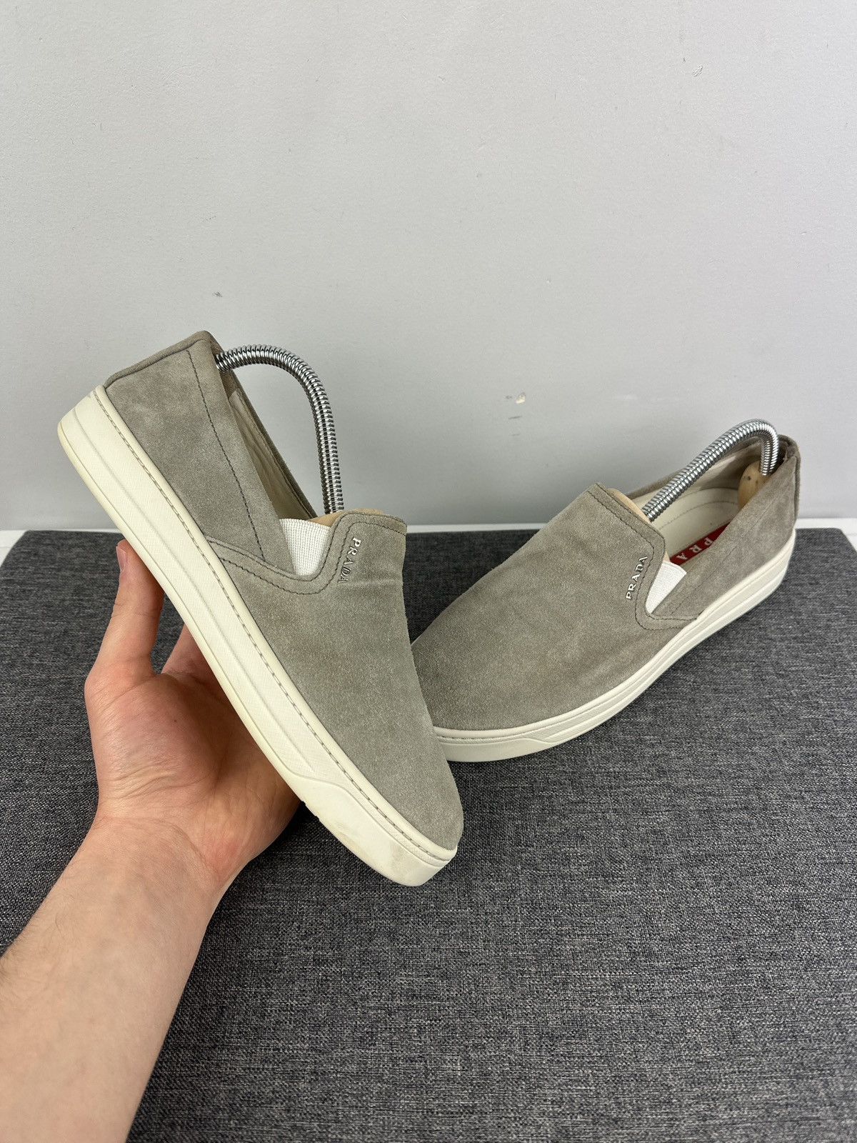 Prada Prada Women’s Suede Slip On Logo Shoes Loafers Moccasins Size US 7.5 / IT 37.5 - 1 Thumbnail