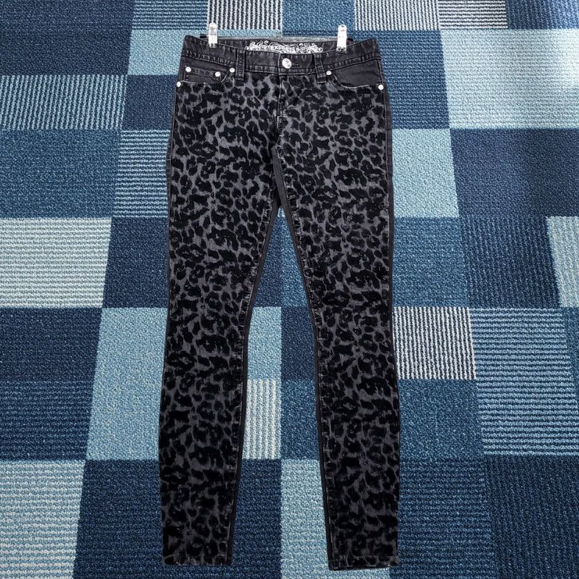 Express Express Jeans Women 2 Ultra Low Legging Animal Print Dark Black Denim Size 26" / US 2 / IT 38 - 1 Thumbnail