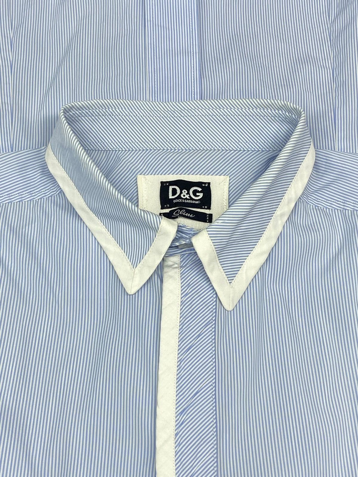 Dolce & Gabbana Dolce & Gabbana Blue White Pinstripe Dress Shirt Slim Fit Size US M / EU 48-50 / 2 - 15 Thumbnail