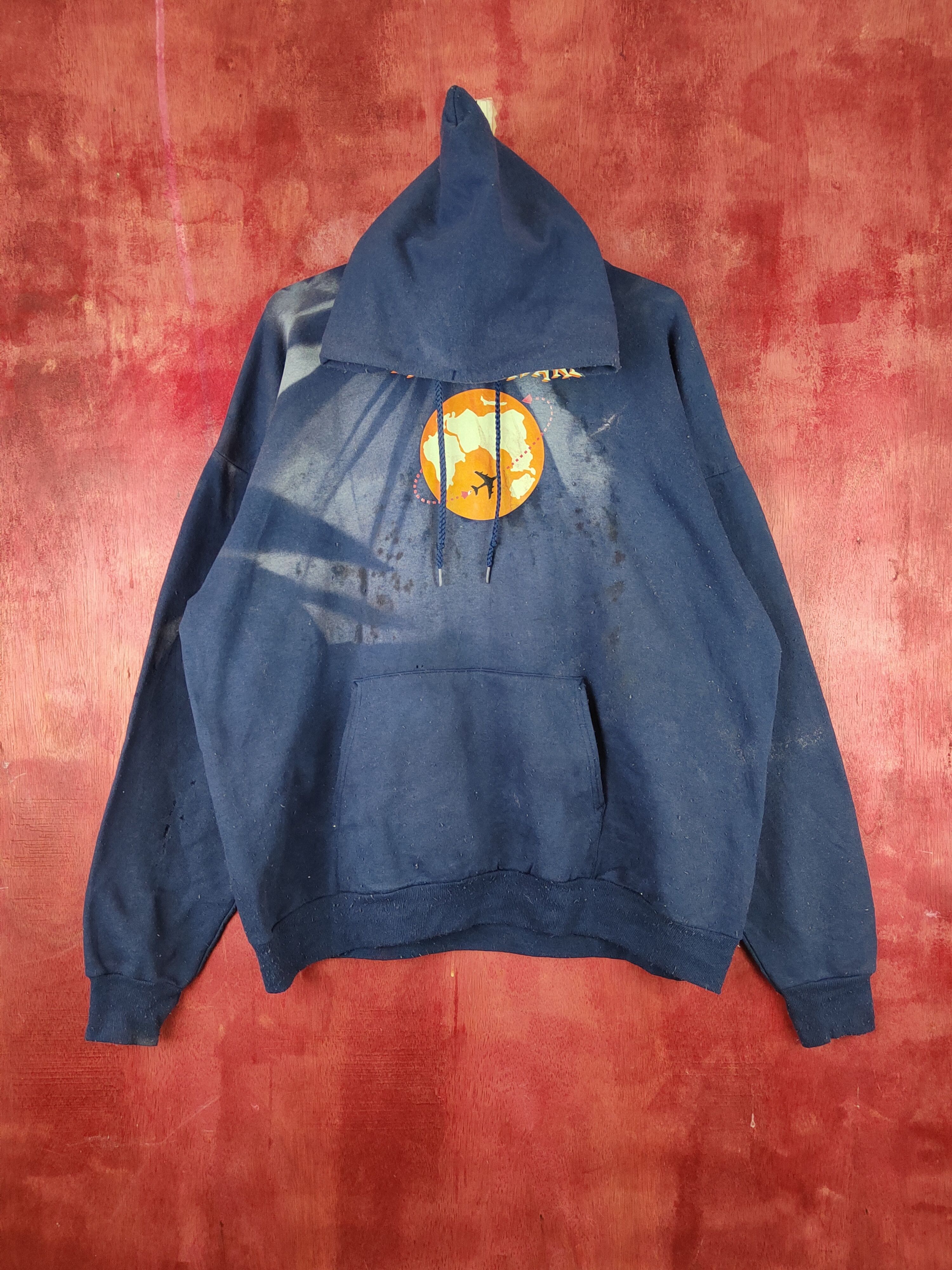 Vintage vintage Dark Blue Faded Hoodie Sweatshirts #S1864 Size US XL / EU 56 / 4 - 1 Thumbnail