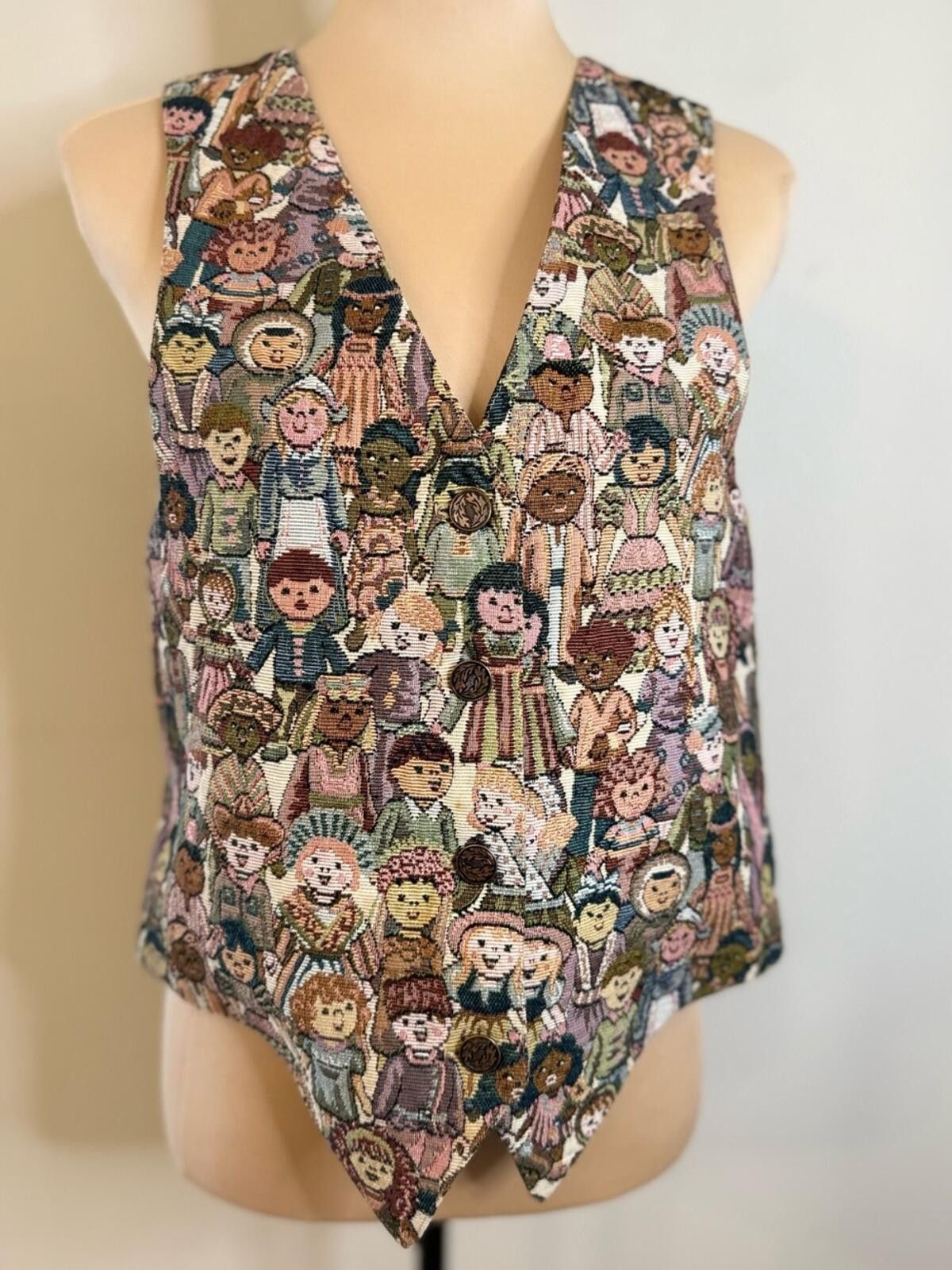 NADA Nadia vintage vest eclectic people pattern FLAW SZ M Size M / US 6-8 / IT 42-44 - 1 Thumbnail