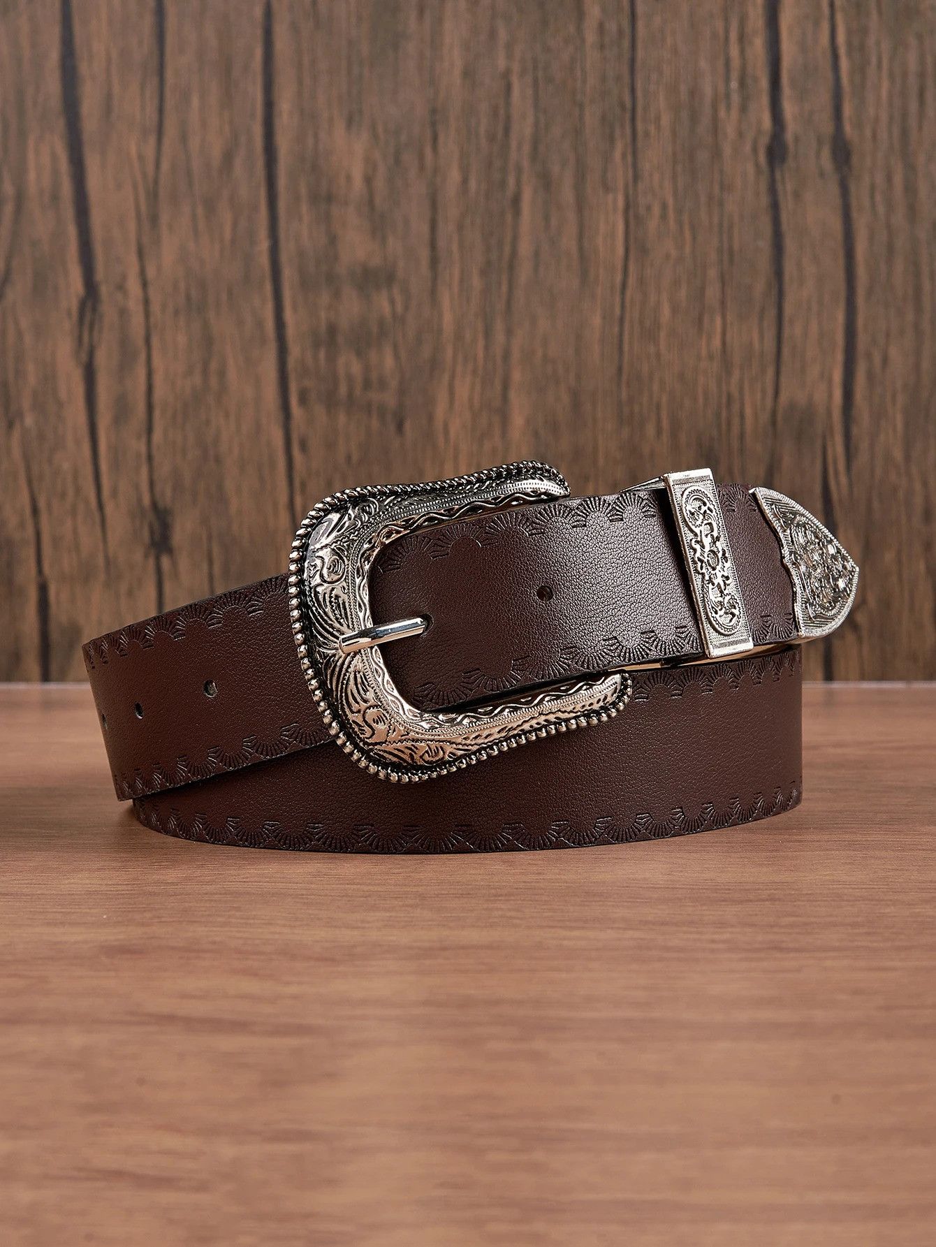 Leather Western Pattern Leather Belt Size ONE SIZE - 2 Thumbnail