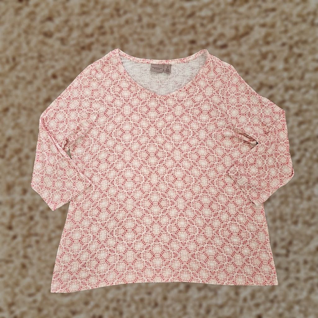 Vintage Chicos Easywear Top Women L Pink 3/4 Sleeve V-Neck Casual Shirt Geometric Knit Stretch Blouse Shirt Ladies Regular Vintage: No Size L / US 10 / IT 46 - 1 Thumbnail