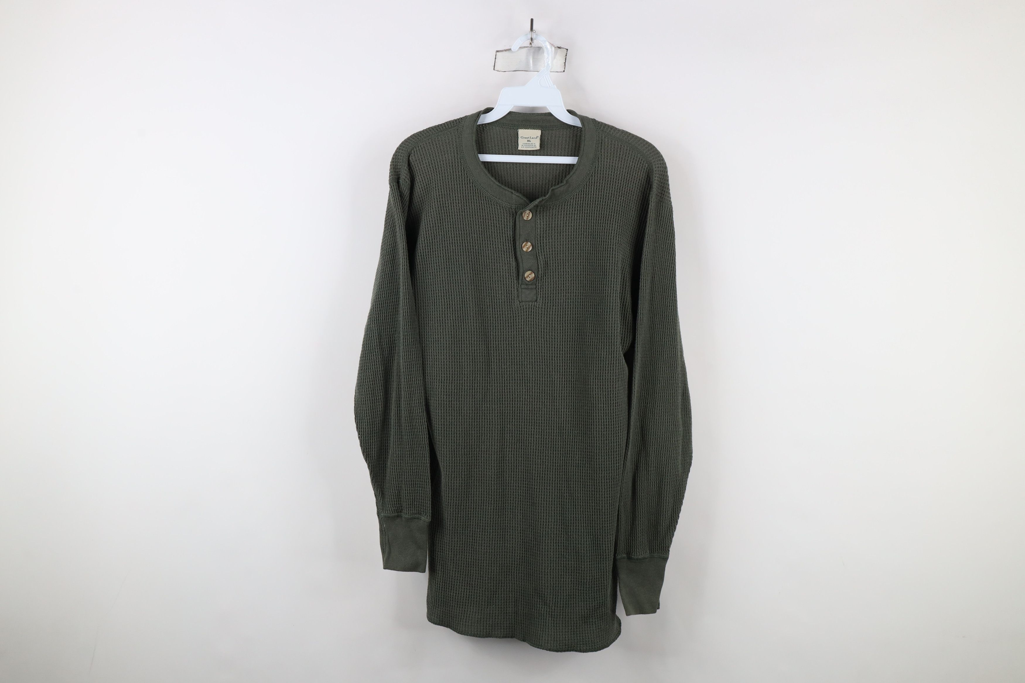 Vintage Vintage 90s Streetwear Waffle Knit Henley T-Shirt Green Size US XL / EU 56 / 4 - 1 Thumbnail