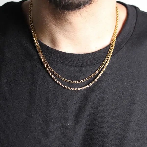 Jewelry Gold 3mm Figaro & Rope Chain Set Size ONE SIZE - 7 Thumbnail