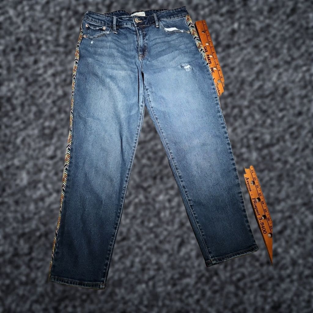 Vintage Knox Rose Jeans Womens 10 Blue Size Straight Aztec Embroidered Casual Denim Pant Size 32" / US 10 / IT 46 - 1 Thumbnail