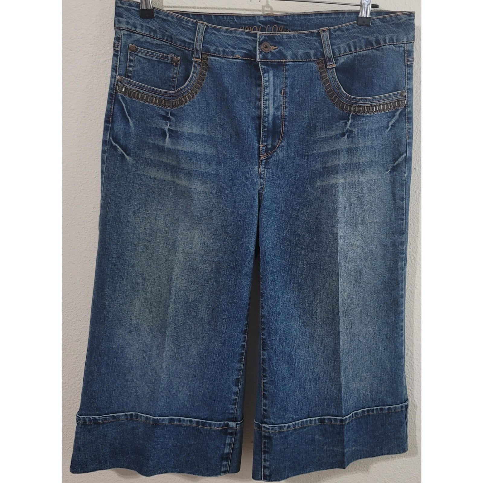 Apollo Apollo Embellished Cropped Stone Washed Wide Leg Jeans 17 18 Size 39" - 1 Thumbnail