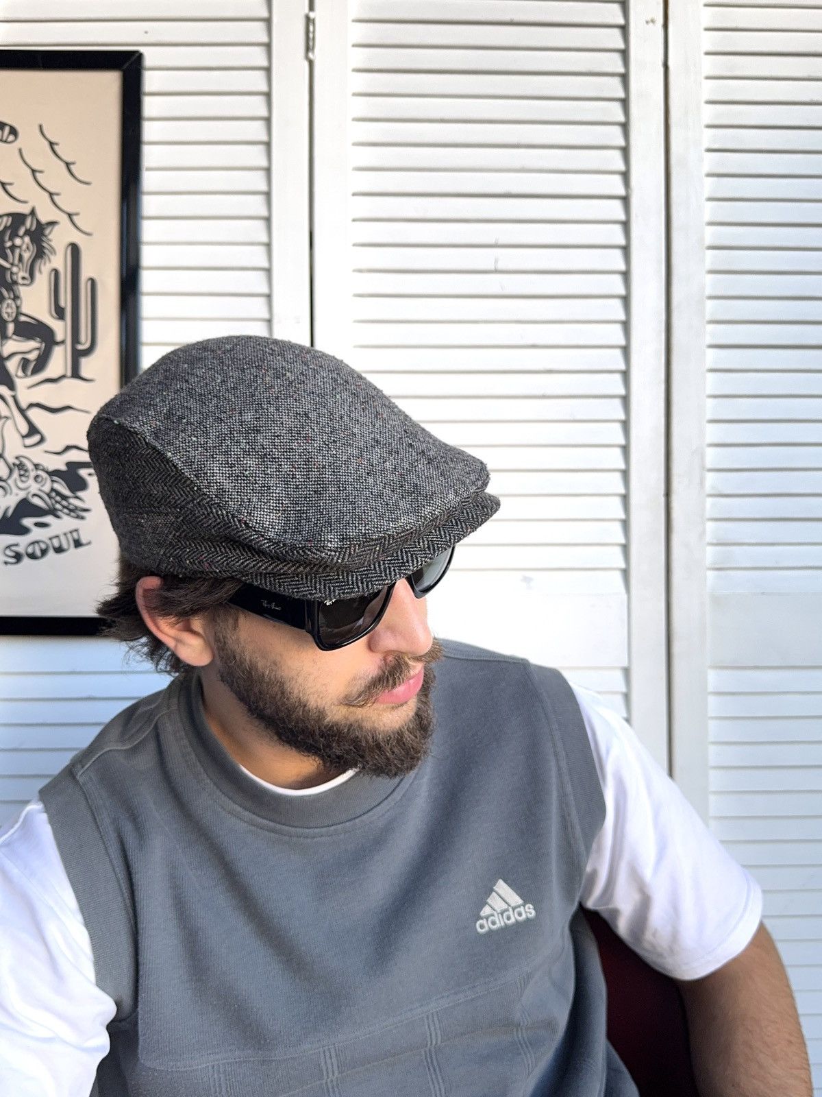 Vintage Vintage Tweed Ivy Cap / Flat Cap – Gray Herringbone Wool Size ONE SIZE - 4 Thumbnail