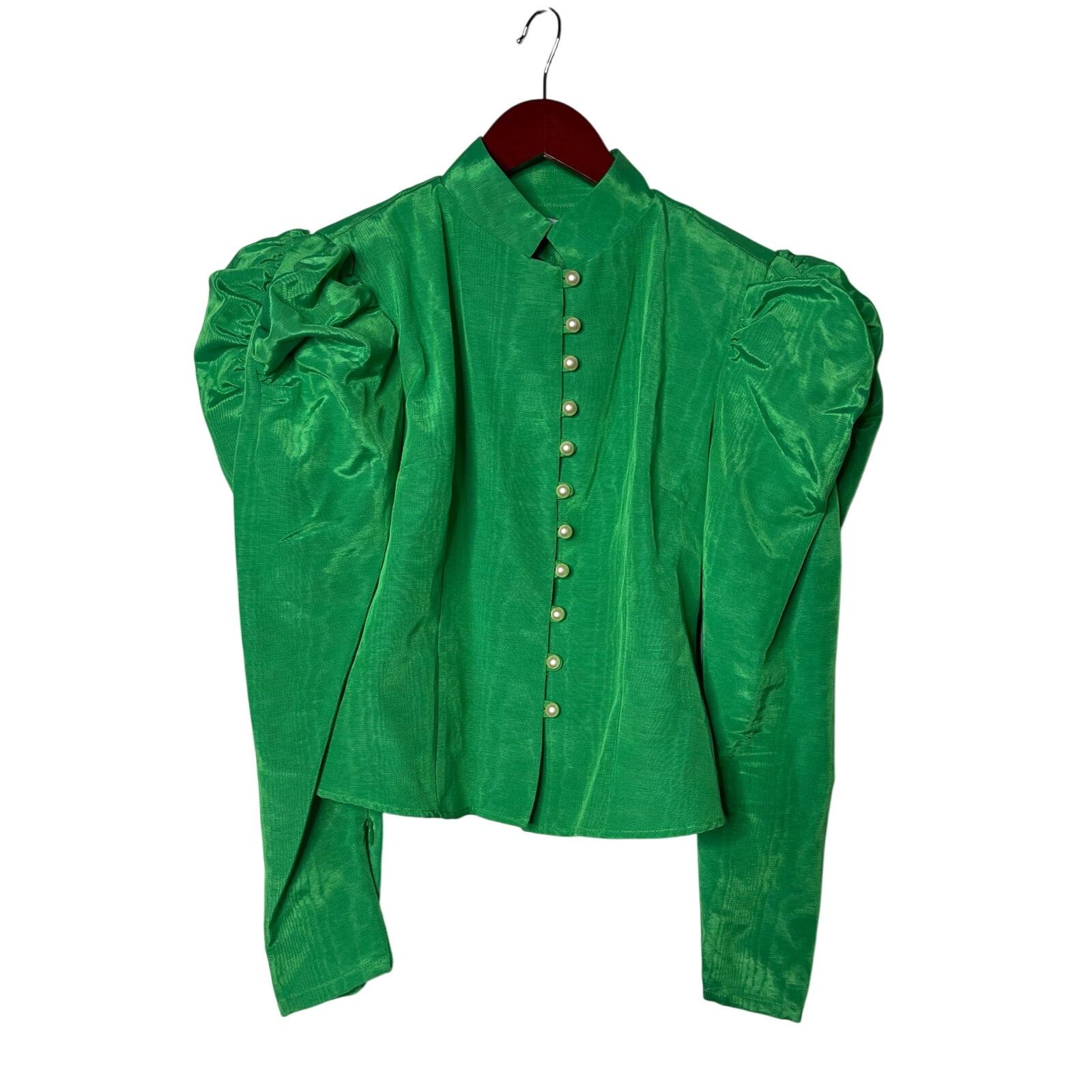 Batsheva Batsheva Song Green ruffled moiré pearly button blouse sz 2 Size XS / US 0-2 / IT 36-38 - 6 Thumbnail