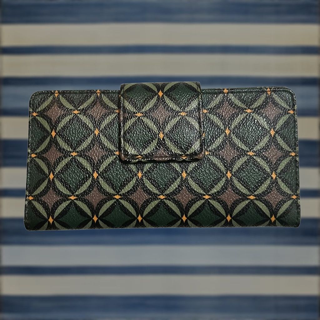 Fossil Fossil Wallet Geometric Green Leather Bifold Credit Card ID Holder Women’s Zip-Around Size ONE SIZE - 1 Thumbnail