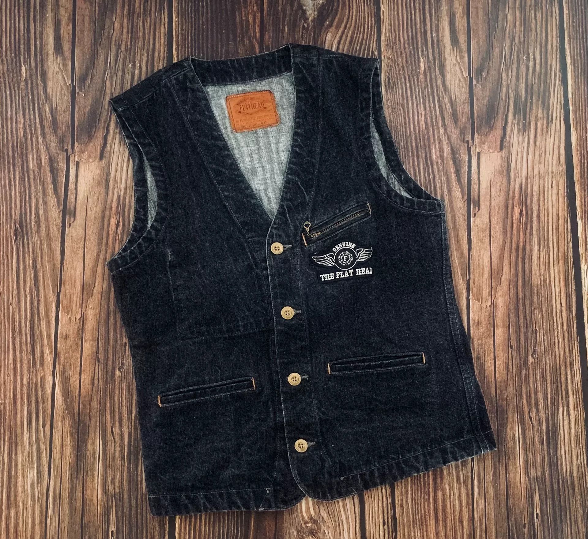 The Flat Head Flat Head Motorcycle Vest Denim Jacket Size US XXL / EU 58 / 5 - 1 Thumbnail