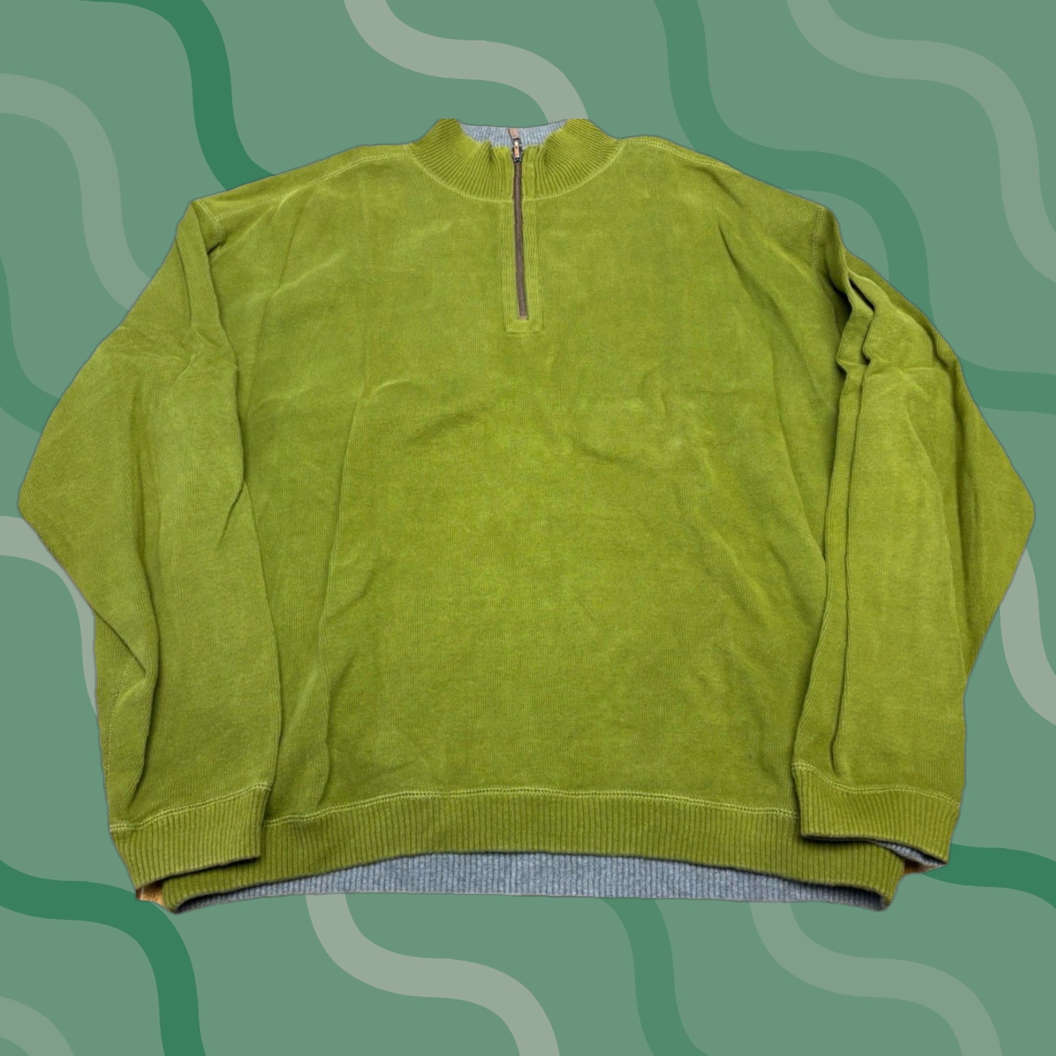Tommy Bahama Tommy Bahama Sweater Men XL Green Quarter Zip Pullover Knit Long Sleeve Cotton Zipper Mock Neck Casual Fall Winter Spring All Seasons Regular Size US XL / EU 56 / 4 - 1 Thumbnail
