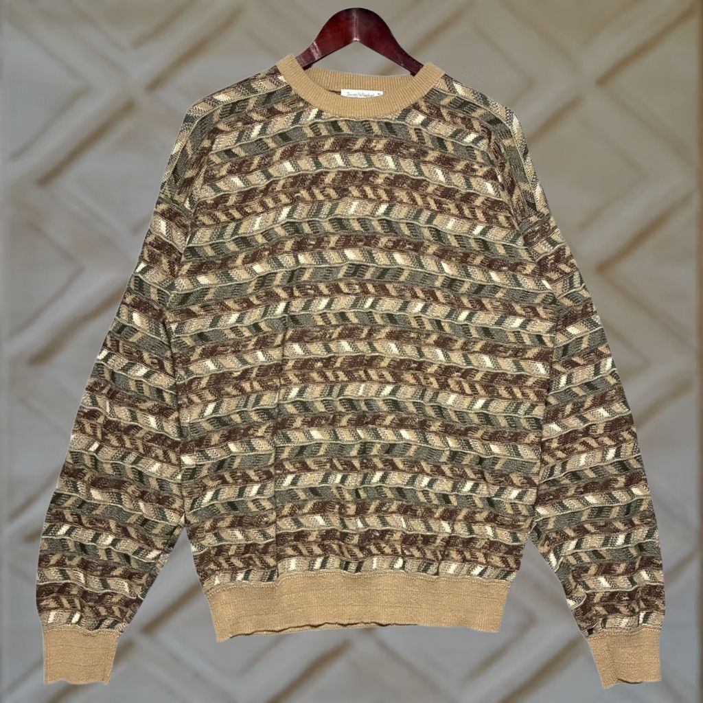 Vintage VINTAGE Tricots St Raphael Bloomingdale's Geometric Knit Sweater Men's XL Brown Size US XL / EU 56 / 4 - 1 Thumbnail