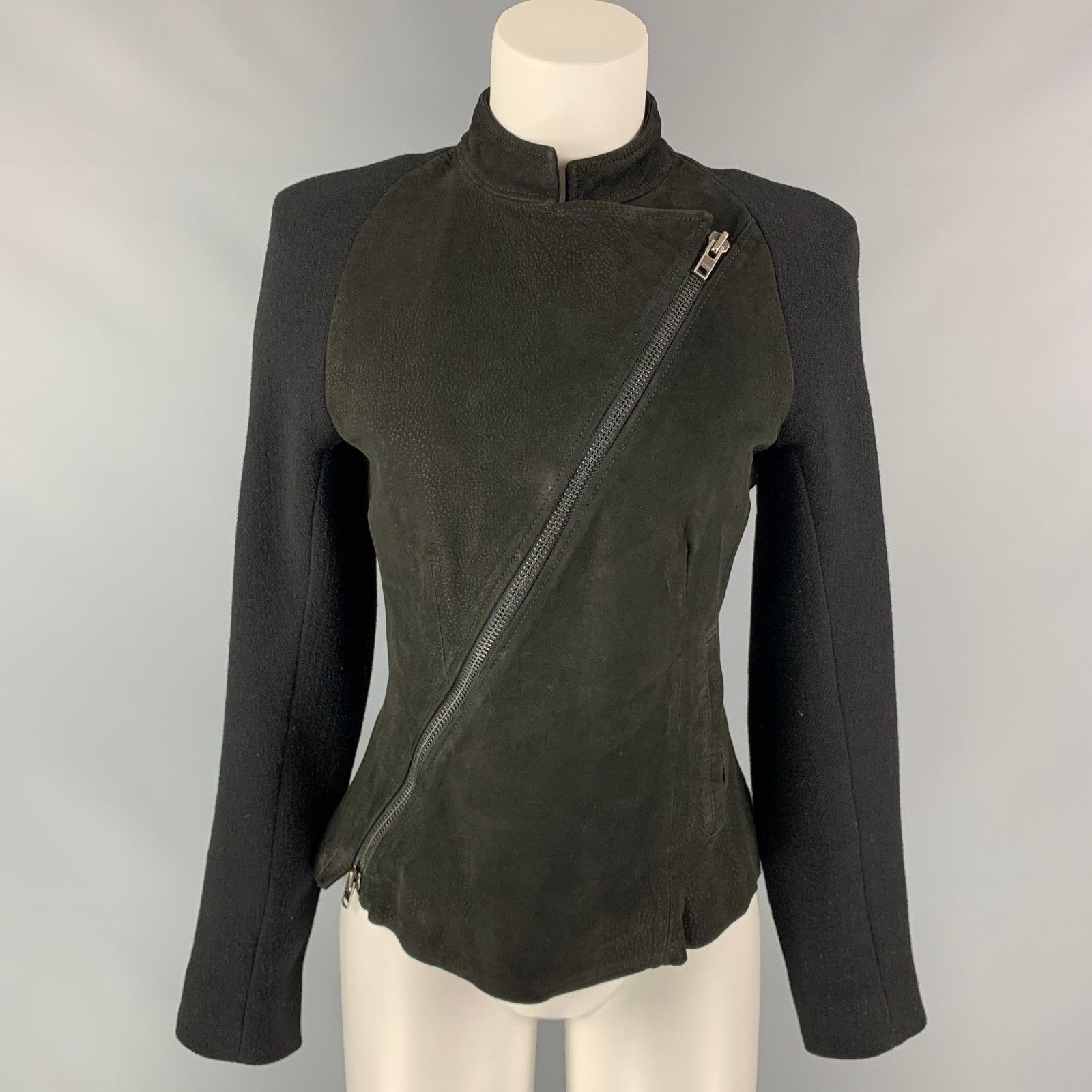 Haider Ackermann Size 4 Black Virgin Wool Blend Asymmetrical Raglan Jacket Size S / US 4 / IT 40 - 1 Thumbnail