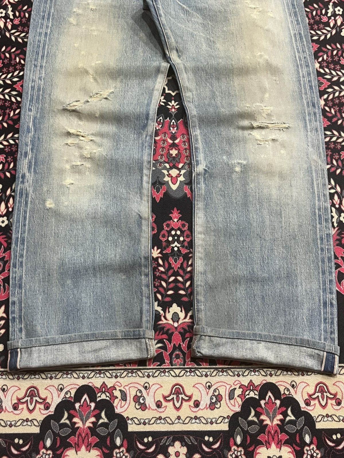 Chimala Japanese Brand Chimala Blue Washed Distressed Selvedge Jeans Size US 29 - 12 Thumbnail