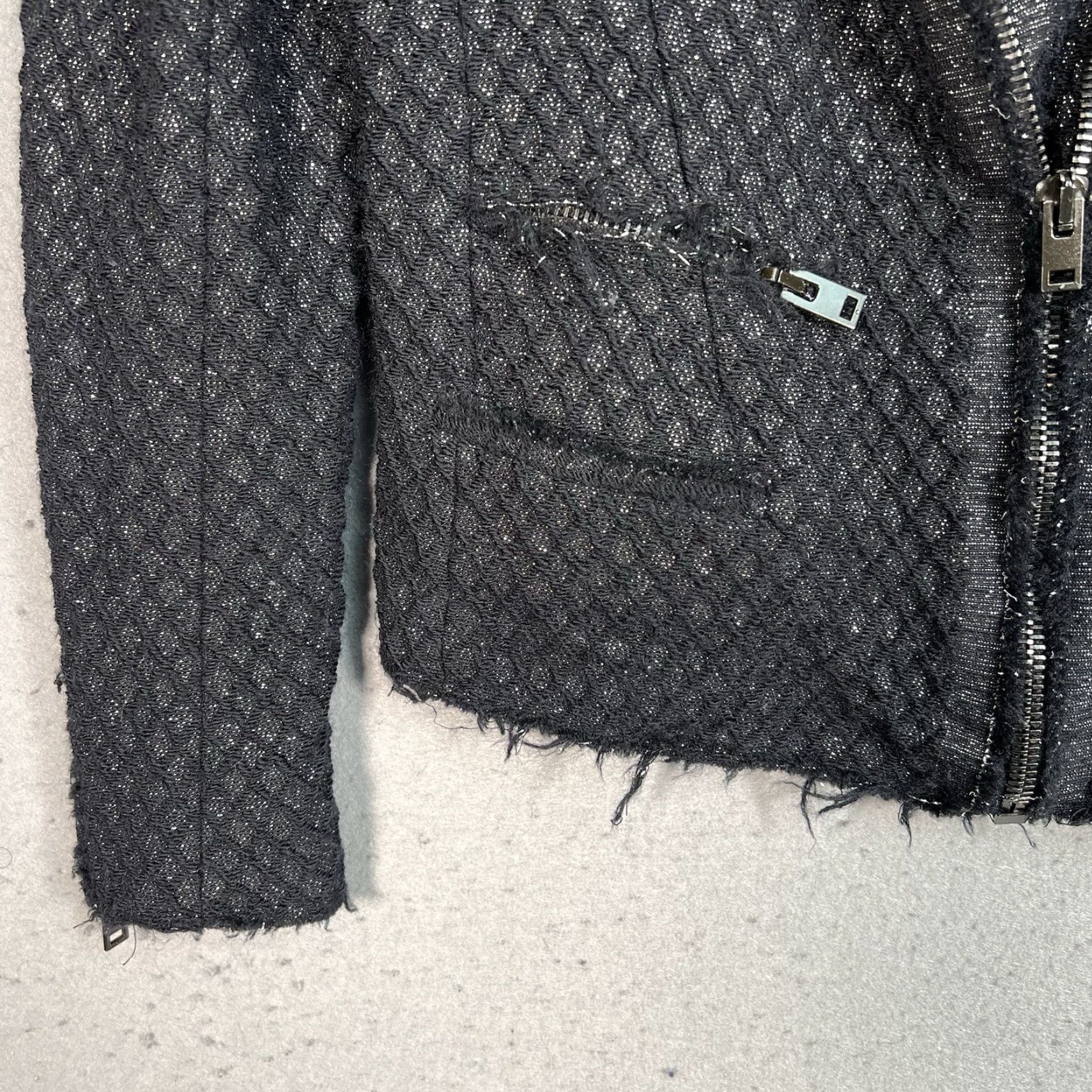Iro IRO Jacket Womens US 1 Black Full Zip Fringe Tweed Wool Moto Blazer Size XS / US 0-2 / IT 36-38 - 7 Thumbnail
