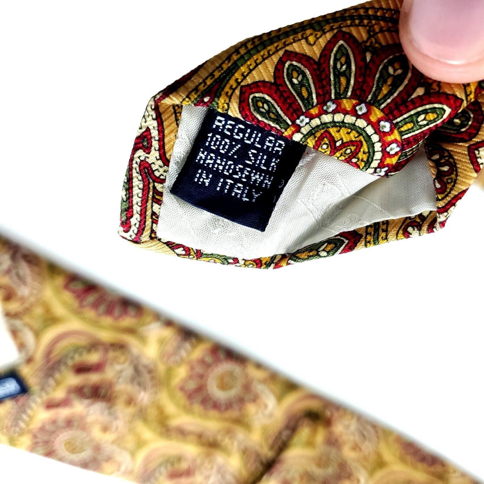Lands' End Land's End Yellow Red Paisley Print Long Silk Tie Size ONE SIZE - 4 Thumbnail