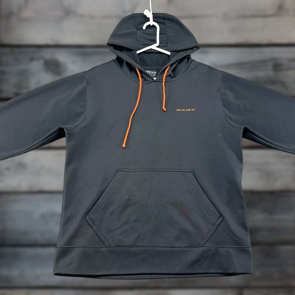 Vintage Gage Hoodie Mens M Black Pullover Sweatshirt Long Sleeve Logo Zipper Hooded Fish Pattern fleece Polyester Cotton Casual Sportswear Modern Regular Fit Size US M / EU 48-50 / 2 - 1 Thumbnail