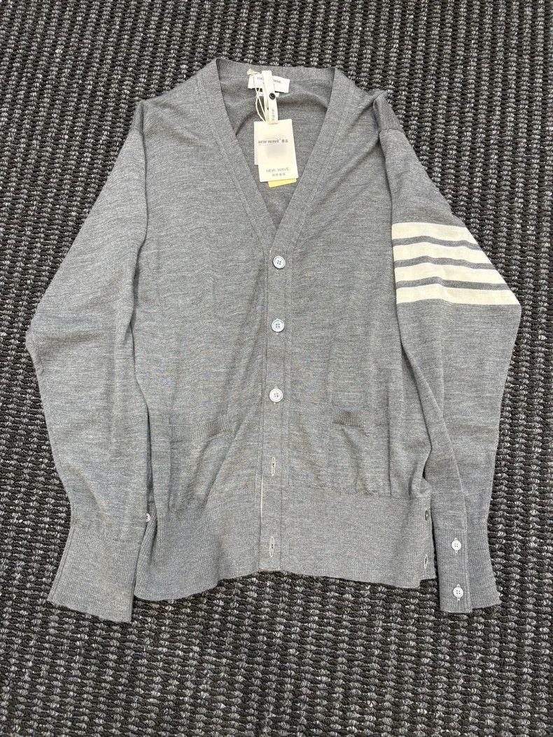 Thom Browne THOM BROWNE 4-Bar Gray Cardigan - dmc Size US XXL / EU 58 / 5 - 1 Thumbnail