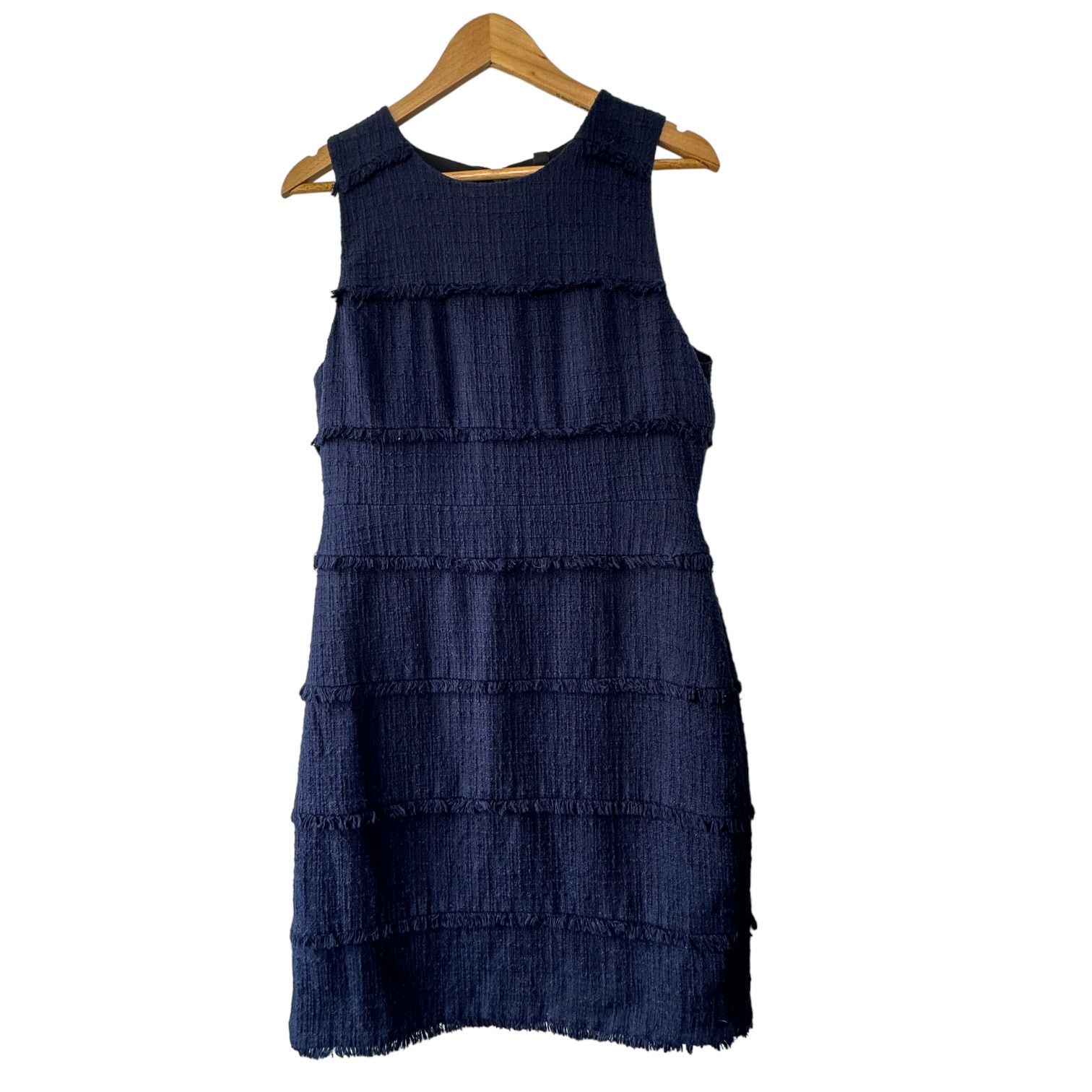 J.Crew J.CREW Navy Tweed Textured & Fringed Lined Sheath Dress 12 Size XL / US 12-14 / IT 48-50 - 4 Thumbnail