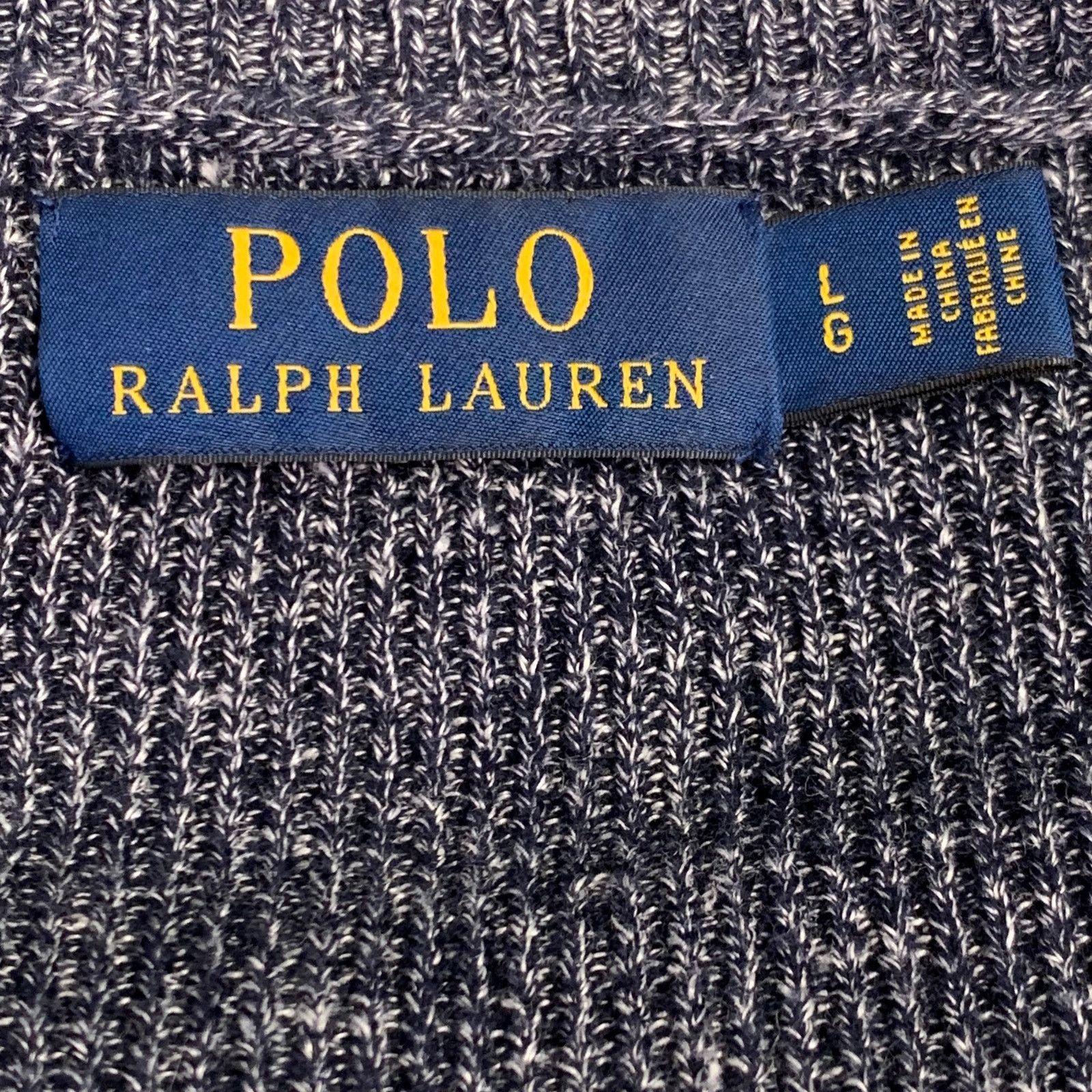 Polo Ralph Lauren L Navy White Heather Linen Wool Cotton Crew Neck Sweater Size US L / EU 52-54 / 3 - 6 Thumbnail