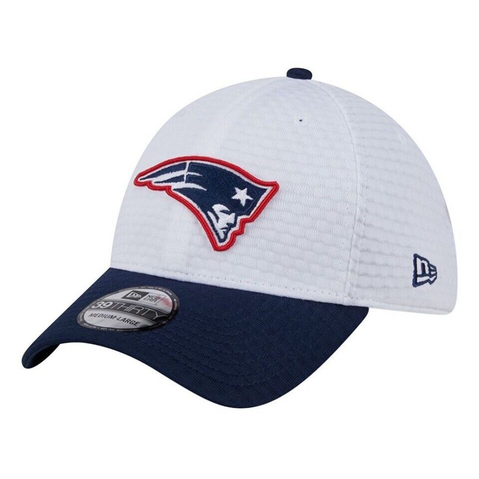 New Era New Era New England Patriots Hat 39Thirty White Navy Mens Size ONE SIZE - 3 Thumbnail