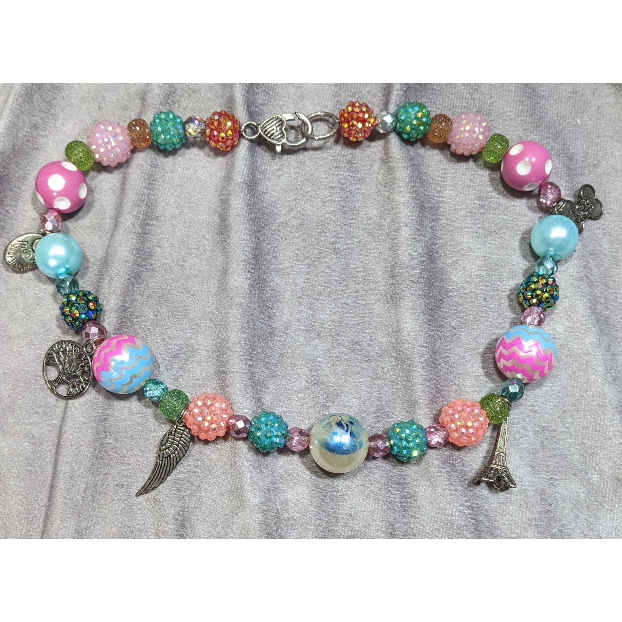 Handmade Candycore Bubblegum Rainbow Necklace With Charms Size ONE SIZE - 8 Thumbnail