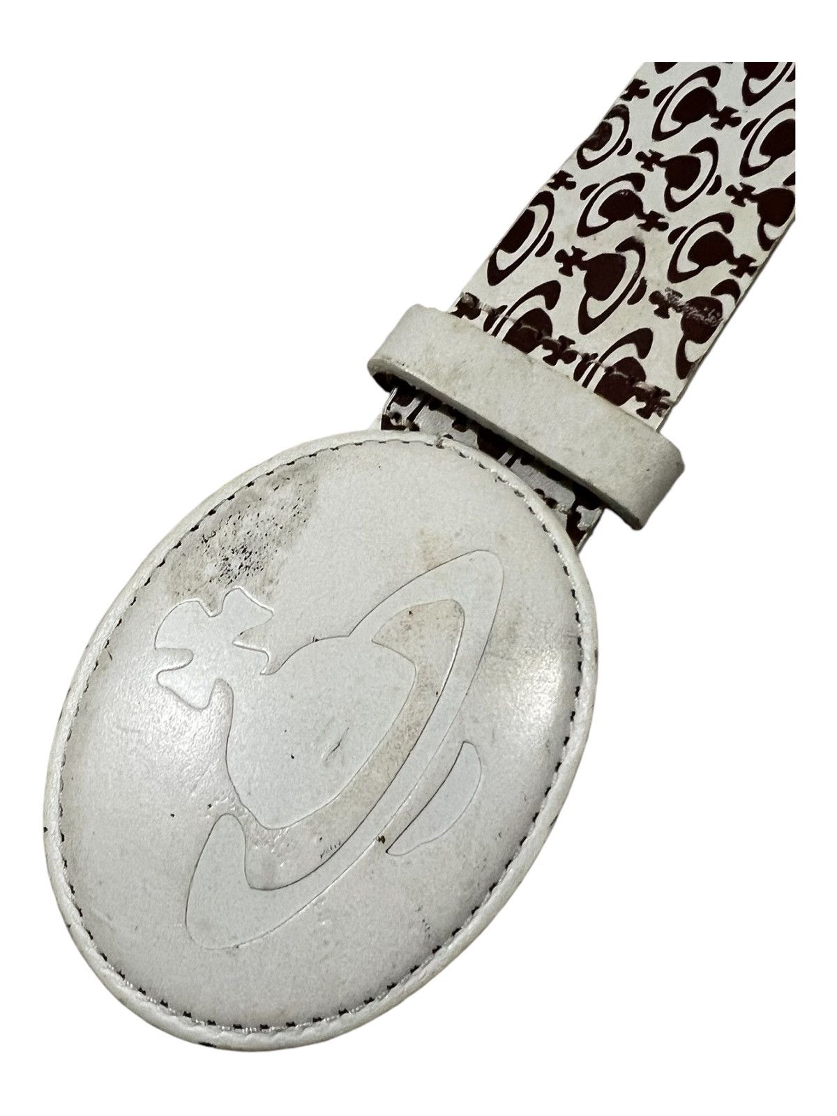 Vivienne Westwood Vintage VW Orb Logo Buckle Jacquard Monogram Leather Belt Size ONE SIZE - 3 Thumbnail
