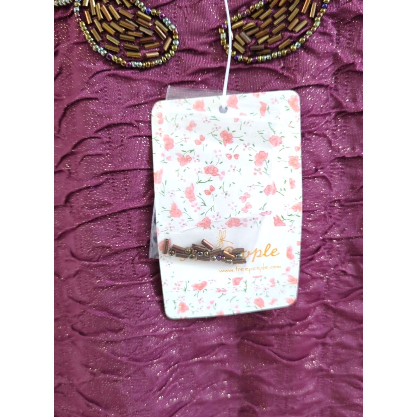 Free People Free People Beaded Wild Plum Mini Bodycon Dress Short Sleeve Women Size S NWT NWT Size S / US 4 / IT 40 - 8 Thumbnail