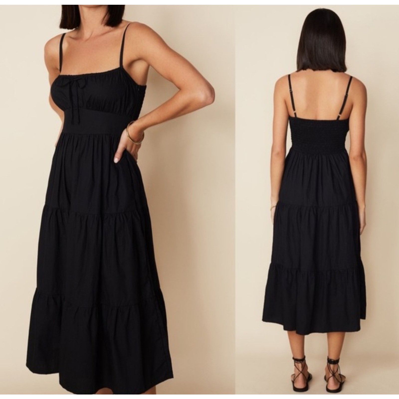 FAITHFULL Faithfull the Brand Faithful Alexia Black Midi DRESS size 4 Size S / US 4 / IT 40 - 2 Thumbnail