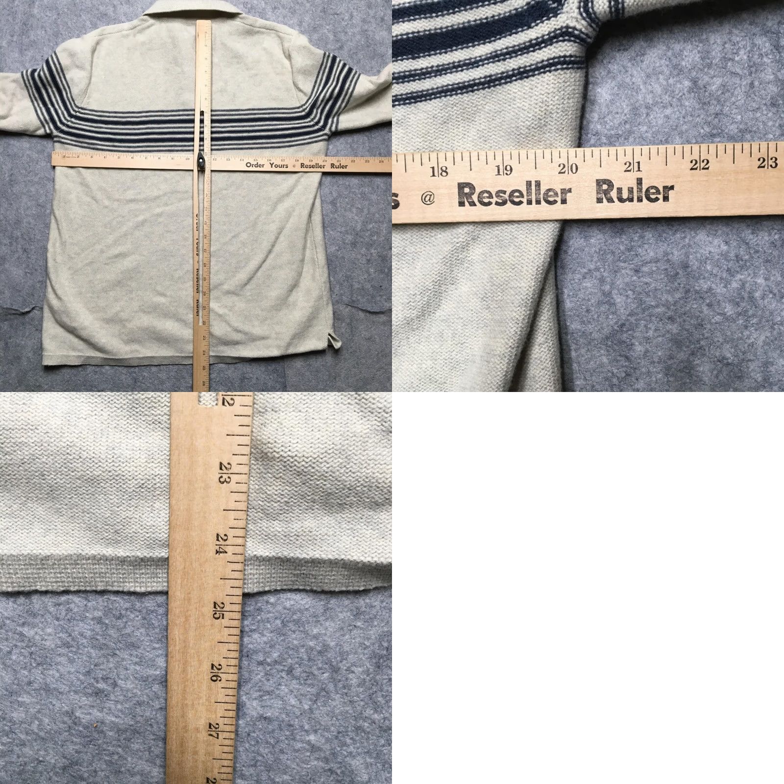 Marine Layer Marine Layer Mens Medium Beige Navy Stripe Knit Polo Pullover Sweater Shirt Size US M / EU 48-50 / 2 - 8 Thumbnail