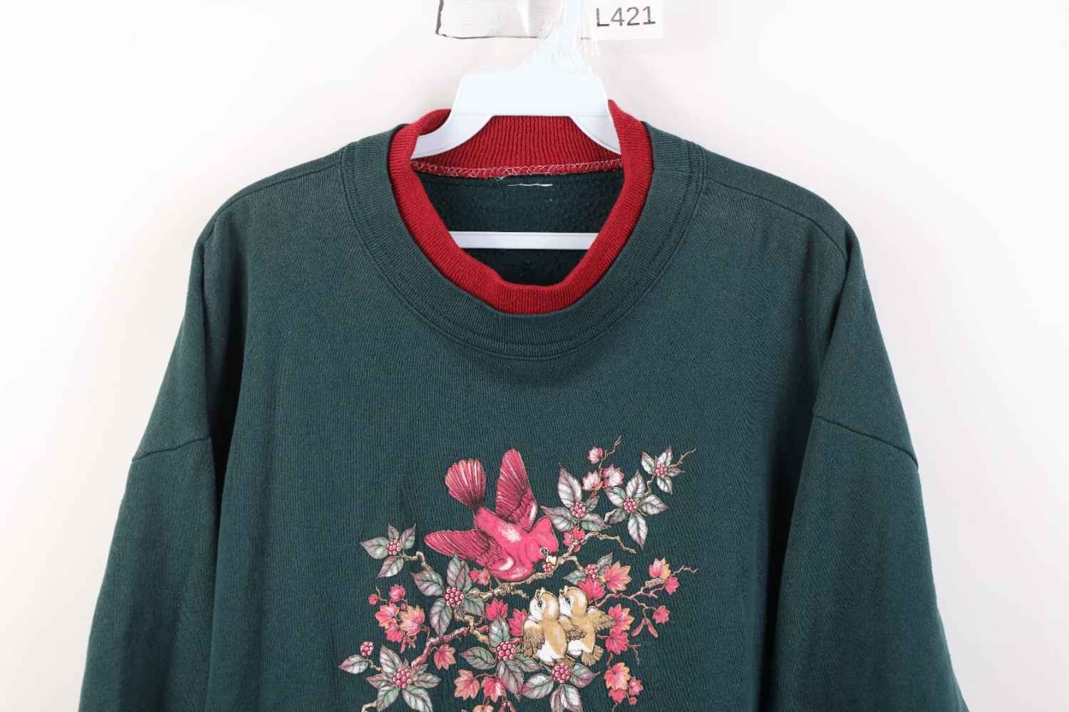 Vintage Vintage 90s Streetwear Nature Bird Crewneck Sweatshirt Green Size XL / US 12-14 / IT 48-50 - 2 Thumbnail