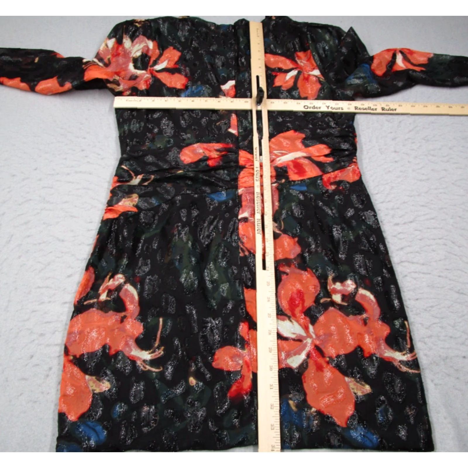 Vintage Bardot Dress Women 12 Extra Large Black Leopard Floral Long Sleeve Minidress Size XL / US 12-14 / IT 48-50 - 7 Thumbnail