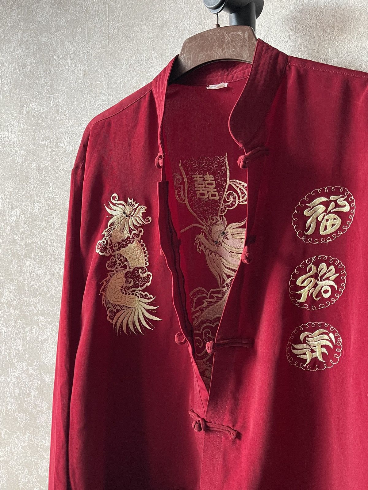Japanese Brand 90s Vintage Burgundy Dragon Embroidered Chinese Tang Shirt Size US XXL / EU 58 / 5 - 8 Thumbnail