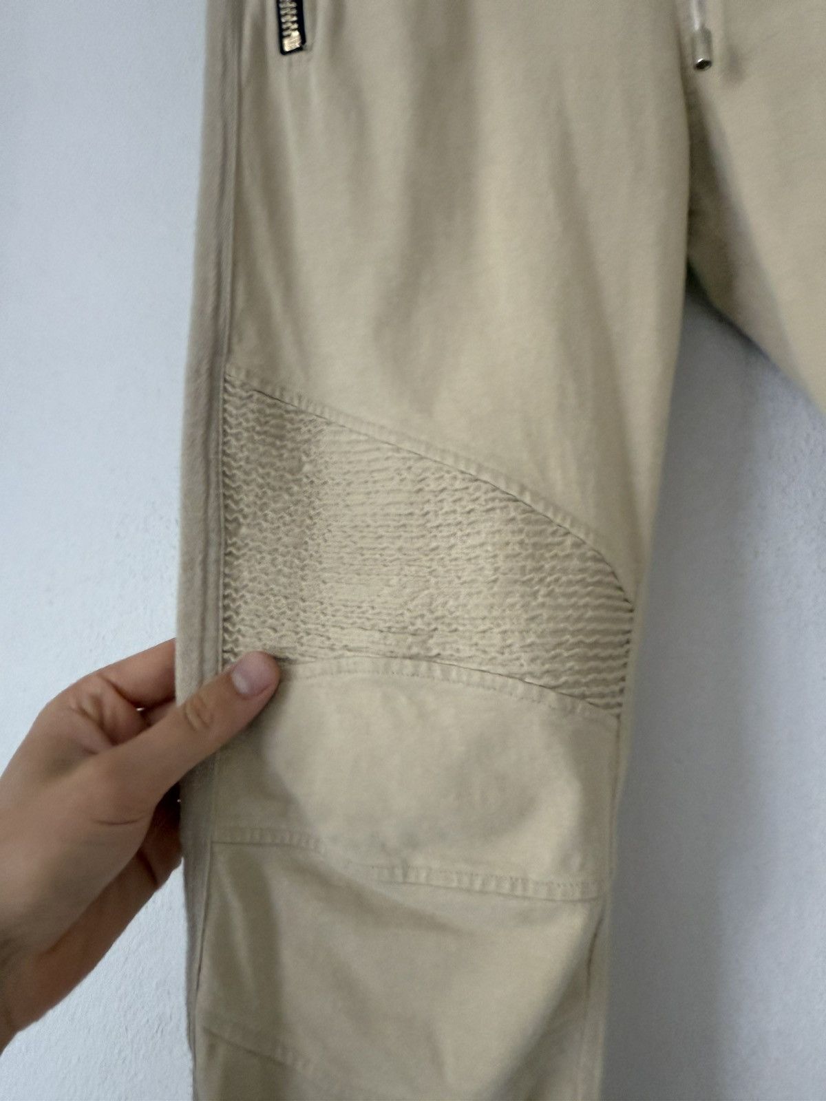 Balmain Beige Biker Joggers with Zip Pockets and Ribbed Panels Size US 32 / EU 48 - 6 Thumbnail