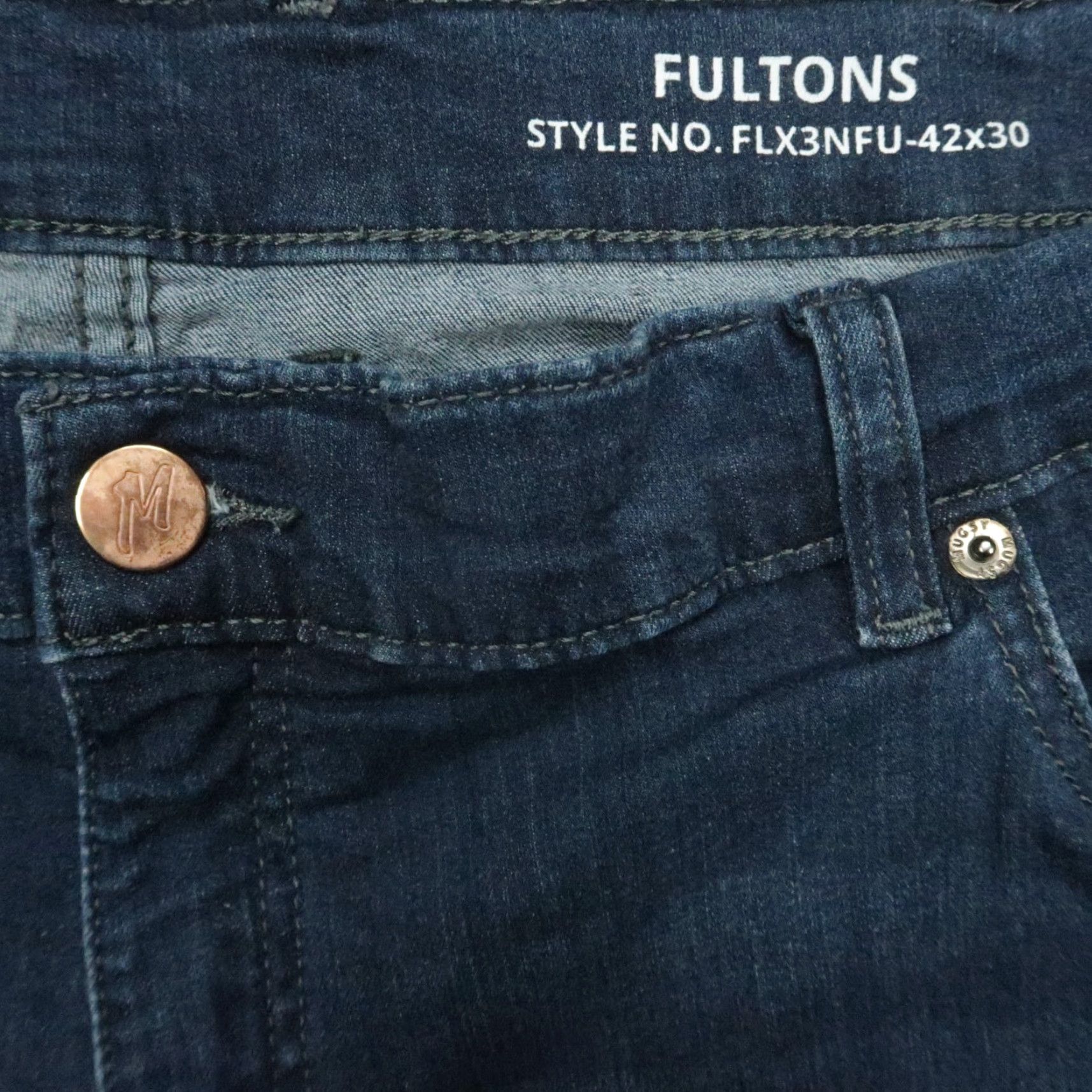 Vintage Mugsy Jeans Mens 42x30 Blue Fultons Straight Stretch 5 Pocket Jeans Size US 42 / EU 58 - 4 Thumbnail