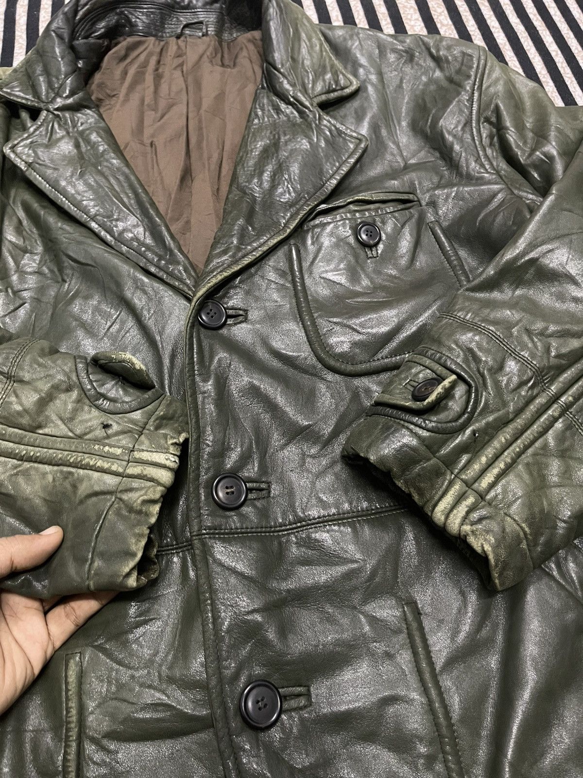 Issey Miyake VINTAGE 90s ISSEY MIYAKE SHEEPSKIN LEATHER JACKET DARK GREEN Size US M / EU 48-50 / 2 - 11 Thumbnail