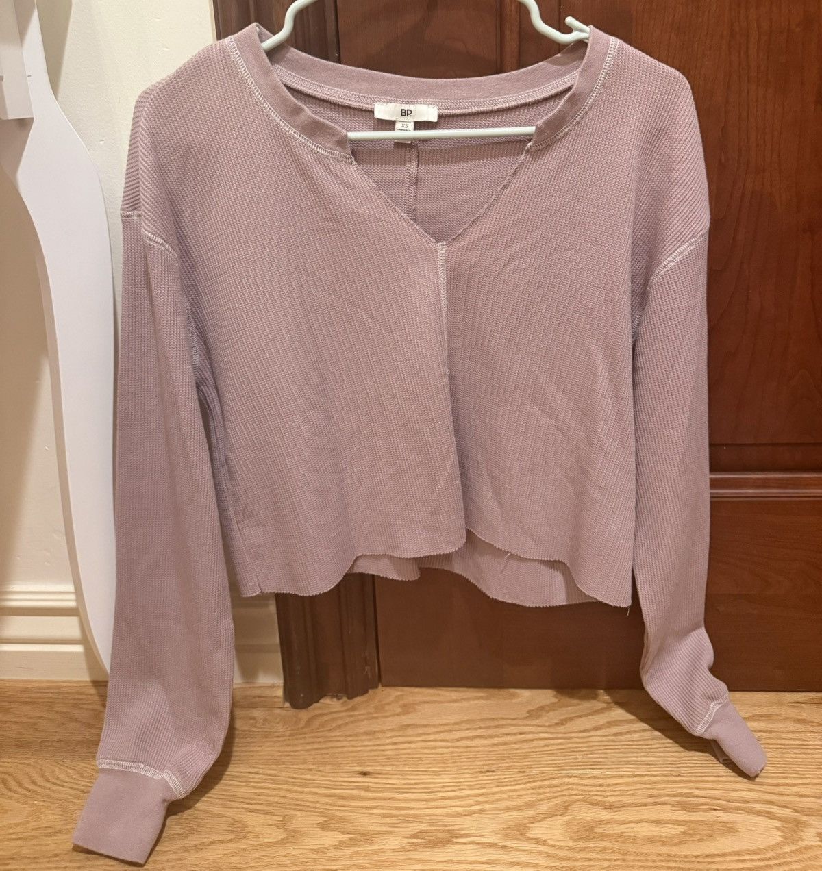 BP. Waffle Knit Mauve Long Sleeve Crop Top Y2K Cozy Aesthetic Size XS / US 0-2 / IT 36-38 - 1 Thumbnail