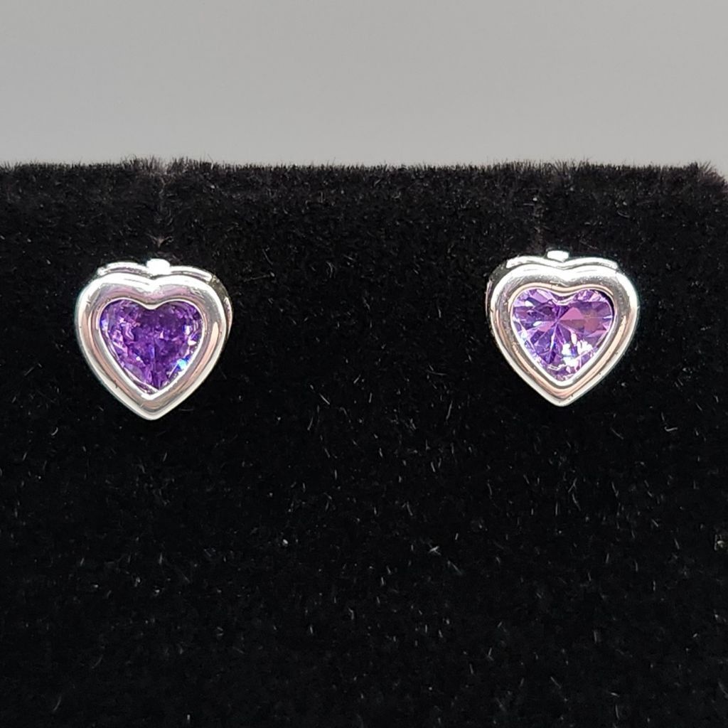 Designer Made with Swarovski Crystal Purple Heart Silver Plated Studs Size ONE SIZE - 4 Thumbnail