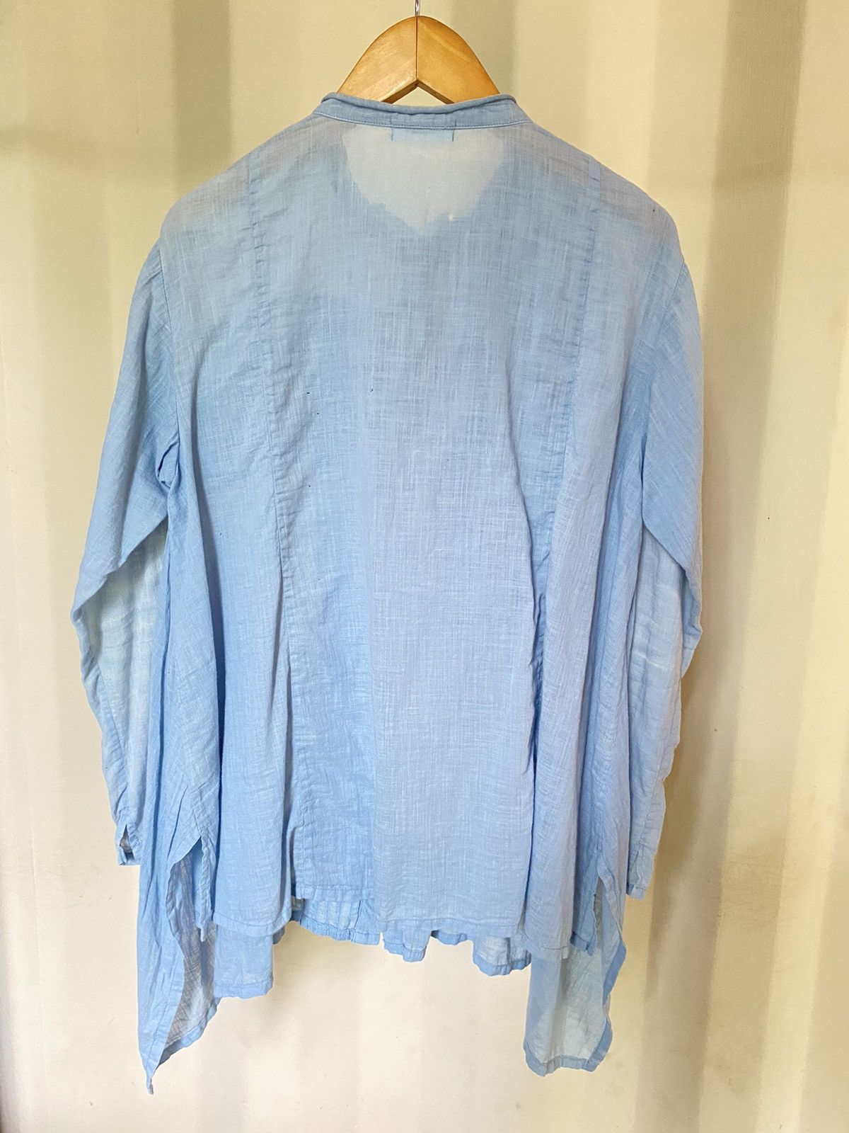 Issey Miyake Plantation Light Blue Pintuck Mandarin Collar Shirt Size ONE SIZE - 9 Thumbnail