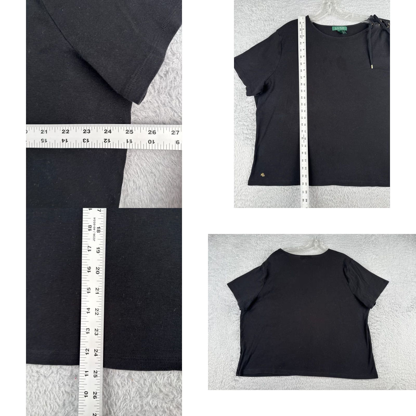 Ralph Lauren VINTAGE Lauren Ralph Lauren T-Shirt Women 2X Black Cotton Crew Neck Short Sleeve Casual Top Size XXL / US 16-18 / IT 52-54 - 8 Thumbnail