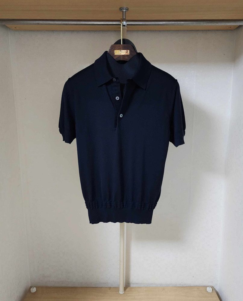 Tom Ford o1sm1stk0824 Knit Icon Silk Cashmere Polo Shirt in Navy Blue Size US L / EU 52-54 / 3 - 1 Thumbnail