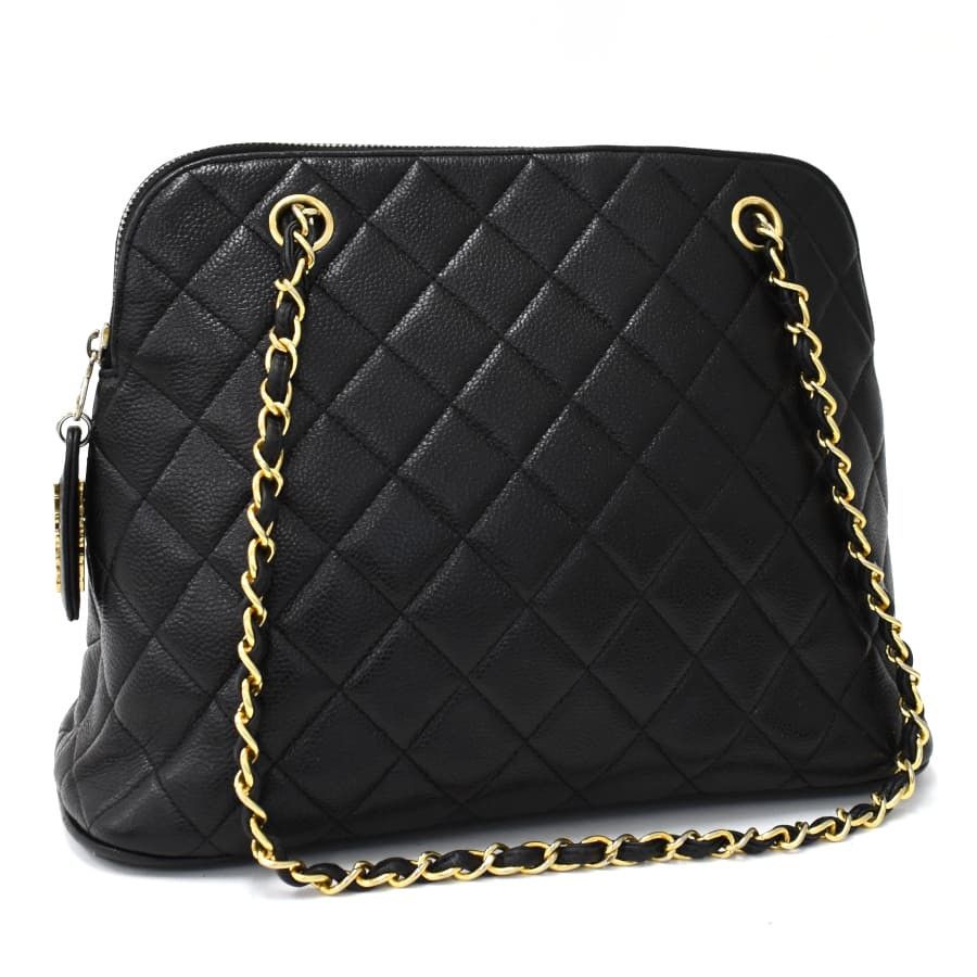 image of Chanel Chain Shoulder Bag Coco Mark Caviar Skin Leather Black, Women's