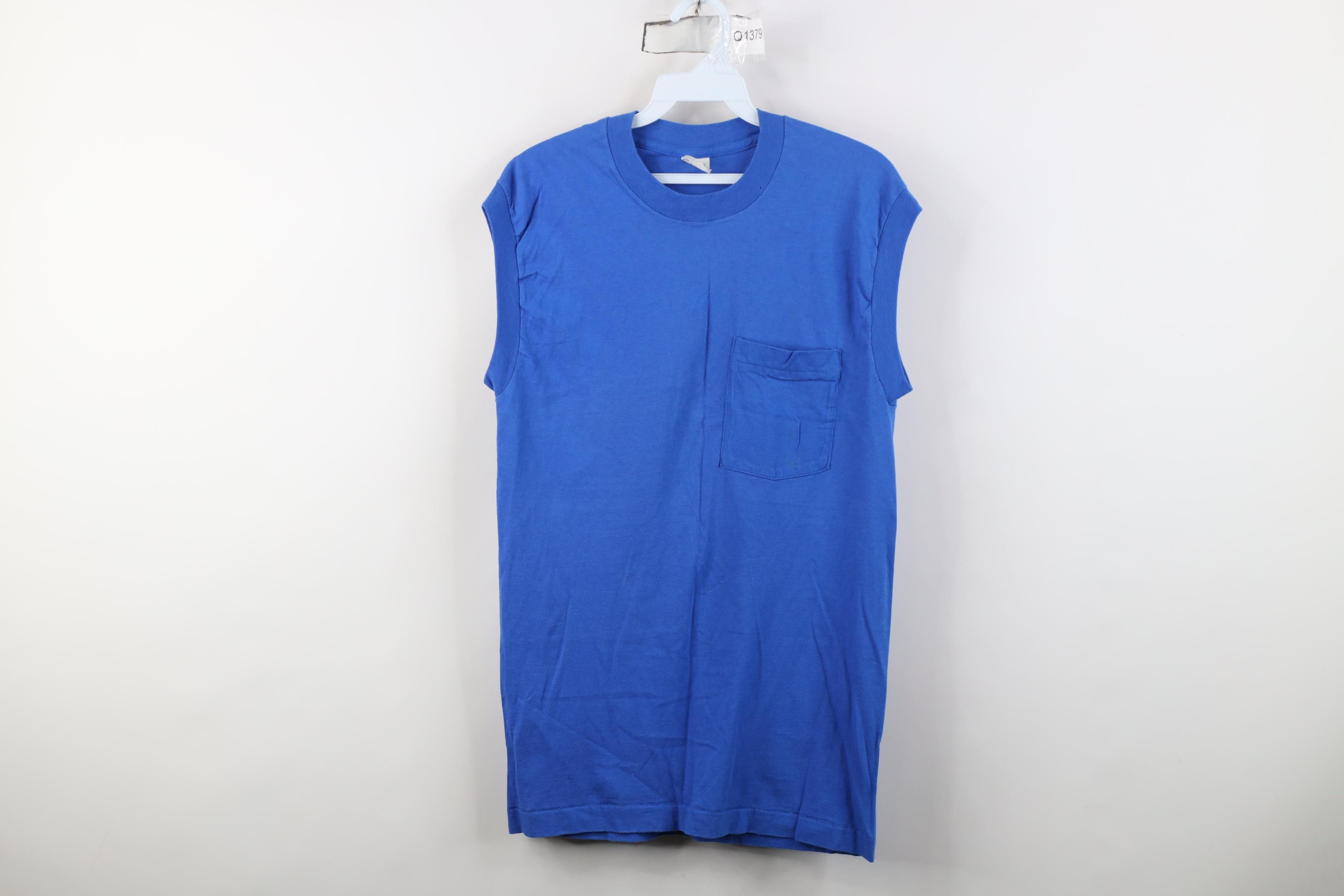 Vintage Vintage 90s Streetwear Cotton Muscle T-Shirt Royal Blue USA Size US M / EU 48-50 / 2 - 1 Thumbnail