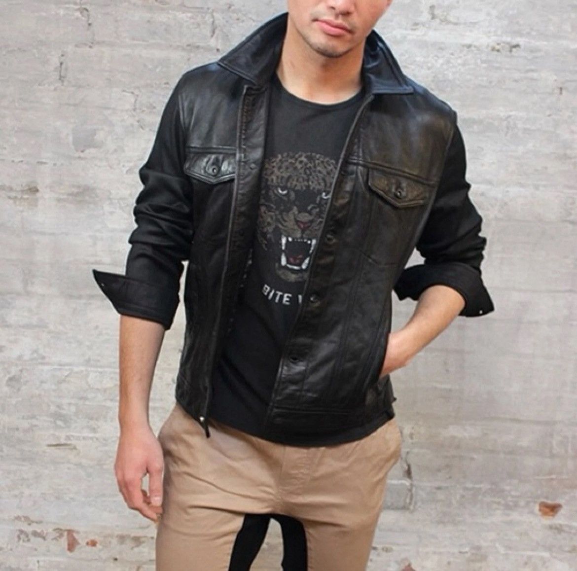 John Varvatos Mixed media leather trucker jacker large Size US L / EU 52-54 / 3 - 4 Thumbnail