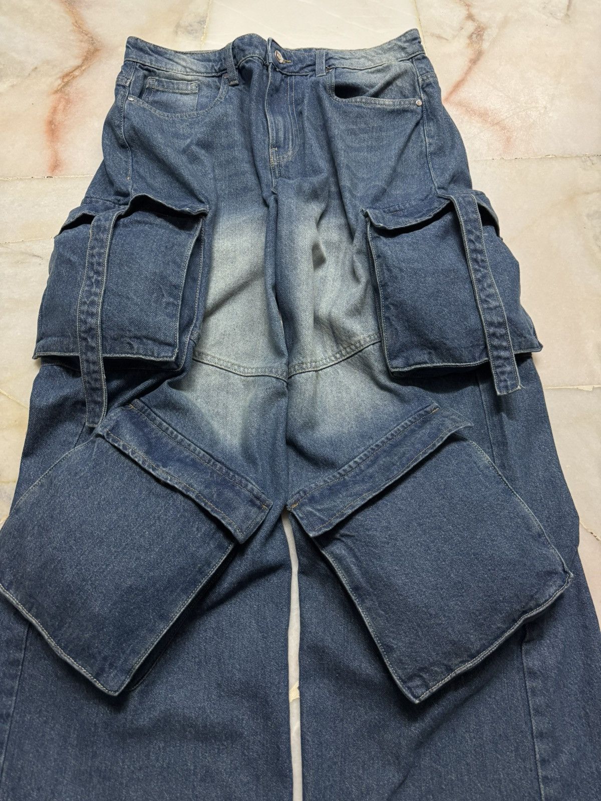 20471120 💥Insane Baggy💥NJ SUPER BAGGY POCKET BUSHPANTS BLEACH DENIM Size US 32 / EU 48 - 3 Thumbnail